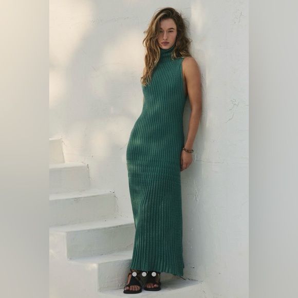 NWT FREE PEOPLE HARLEY SWEATER MAXI DRESS SIZE XS IN GREEN TURTLENECK - Picture 4 of 16